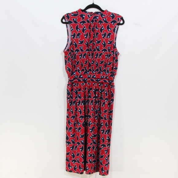 Leota Red Blue Twilight Dot Parakeet Sleeveless Midi Dress Size Medium NWT - Picture 2 of 8
